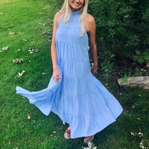 Blue Halter Midi Dress